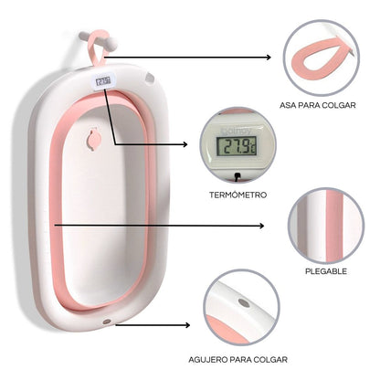Bathby Bañera Plegable Rosa Para Bebés, Cojín Reductor, Termómetro, Patas Antideslizantes (rosa Pastel)_4