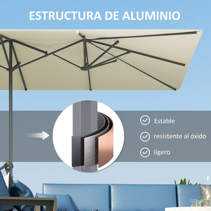 Outsunny Sombrilla Doble 4,5x2,6 M Con Manivela Impermeable Crema_5
