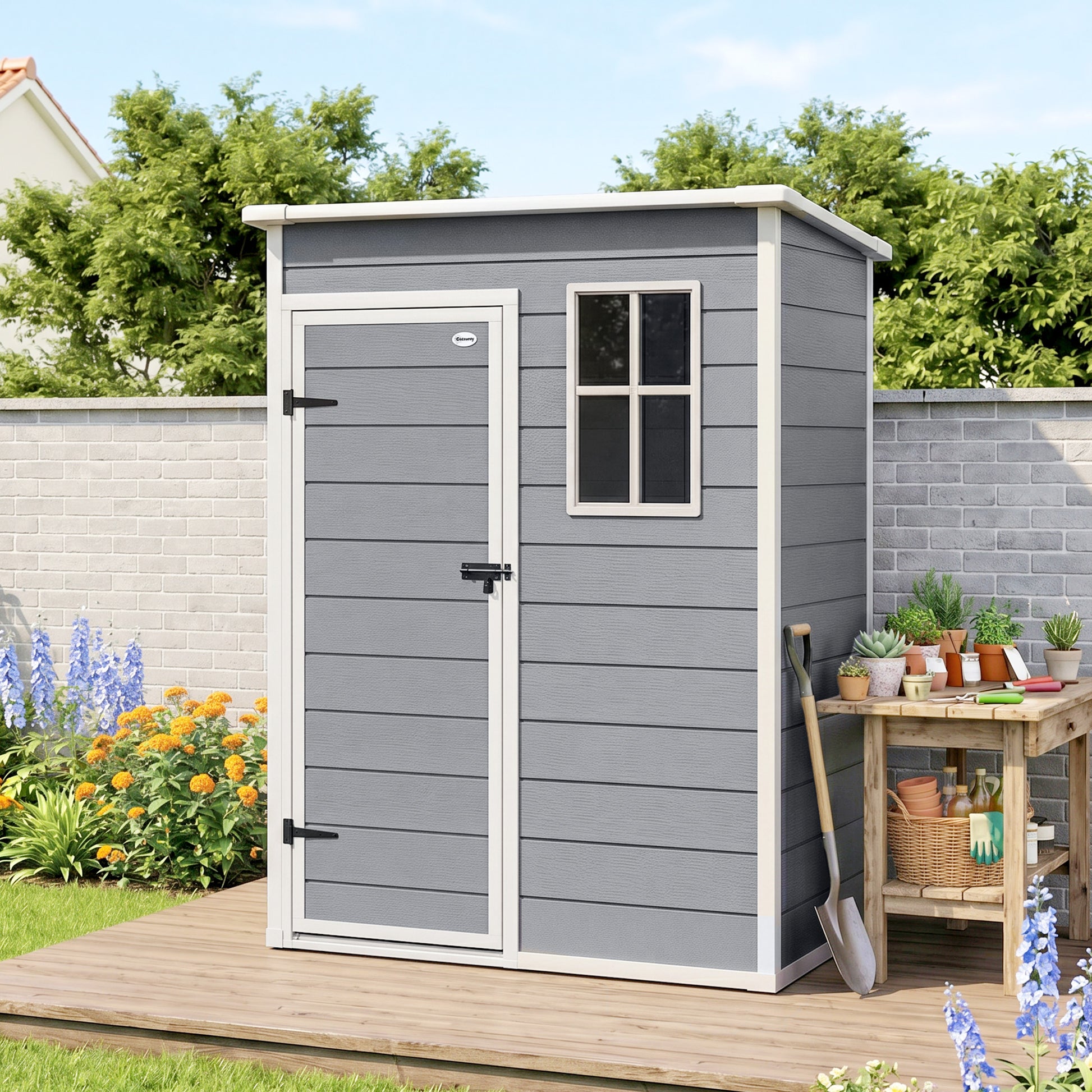 Outsunny Cobertizo De Jardín 1,14 M² 151x92x193 Cm Con Puerta Corredera Gris_1