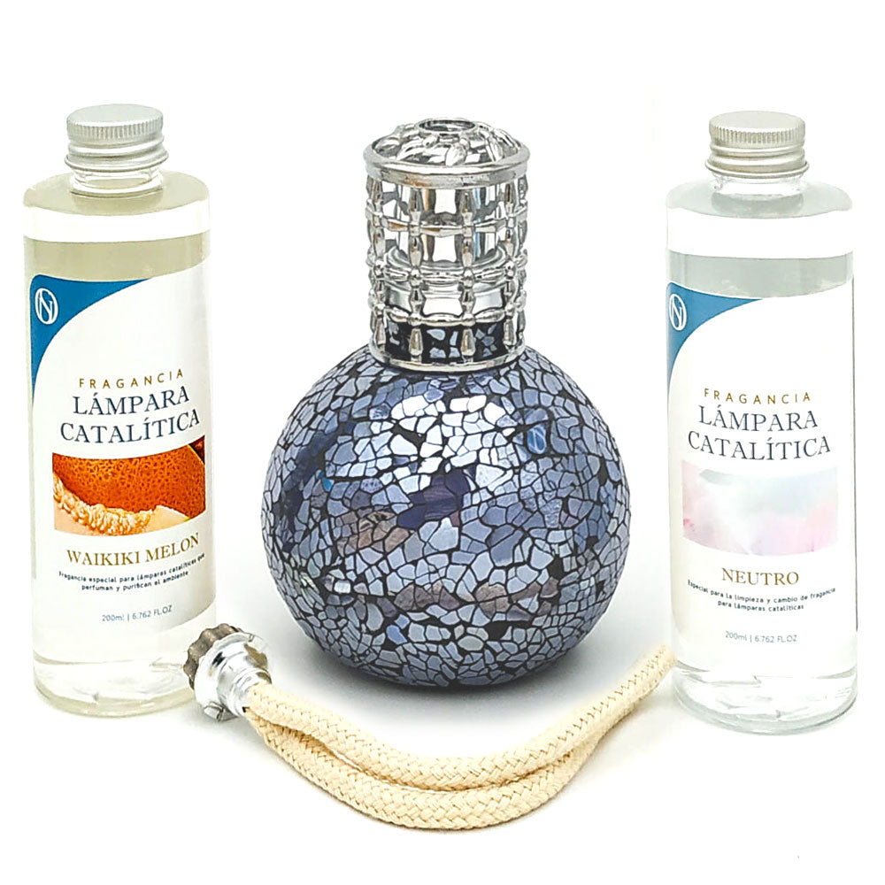 Pack Lámpara Catalítica Mosaico Azul Océano + Fragancia Waikiki Melon 200ml + Limpiador Neutro 200ml + Mecha Repuesto_0
