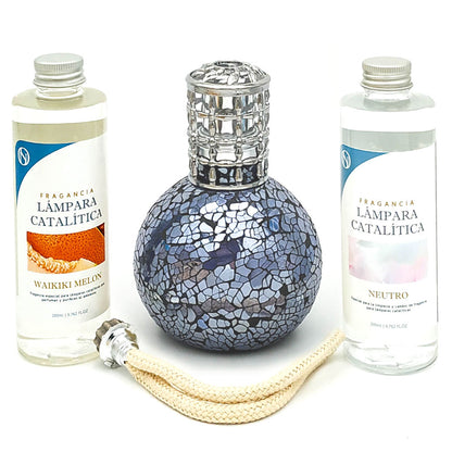 Pack Lámpara Catalítica Mosaico Azul Océano + Fragancia Waikiki Melon 500ml + Limpiador Neutro 200ml + Mecha De Repuesto_0