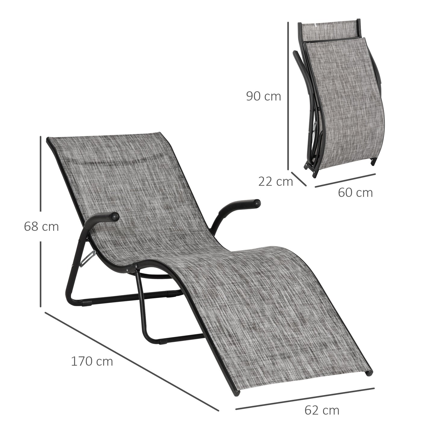 Outsunny Conjunto De 2 Tumbonas Plegables Con Reposapiés 170x62x68 Cm Gris_2