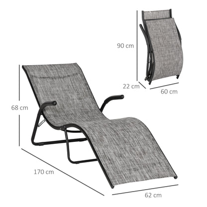Outsunny Conjunto De 2 Tumbonas Plegables Con Reposapiés 170x62x68 Cm Gris_2