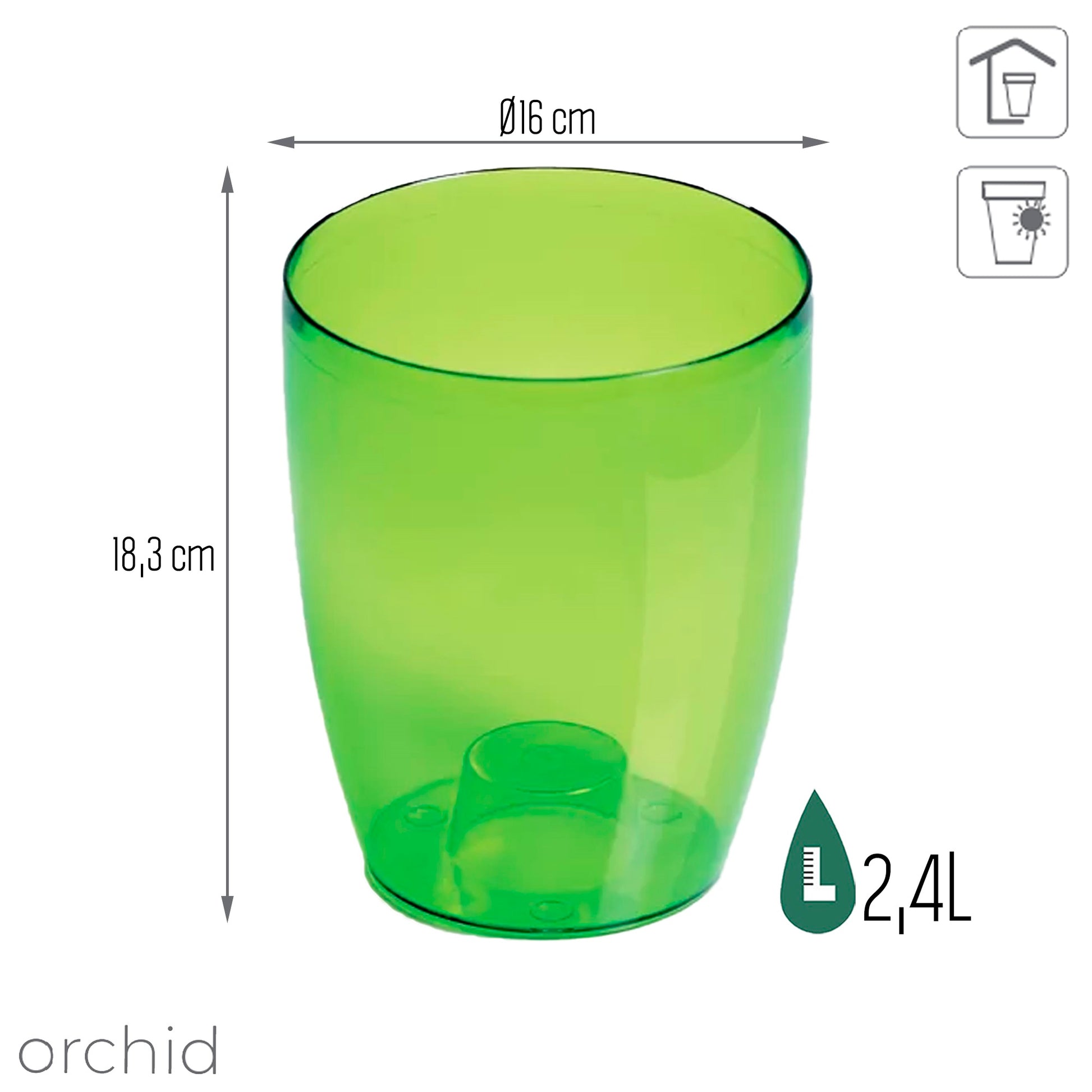 Maceta Coubi Orchid 2,4l., Dimensiones (mm) 160x160x183, Color Verde Transparente Mate