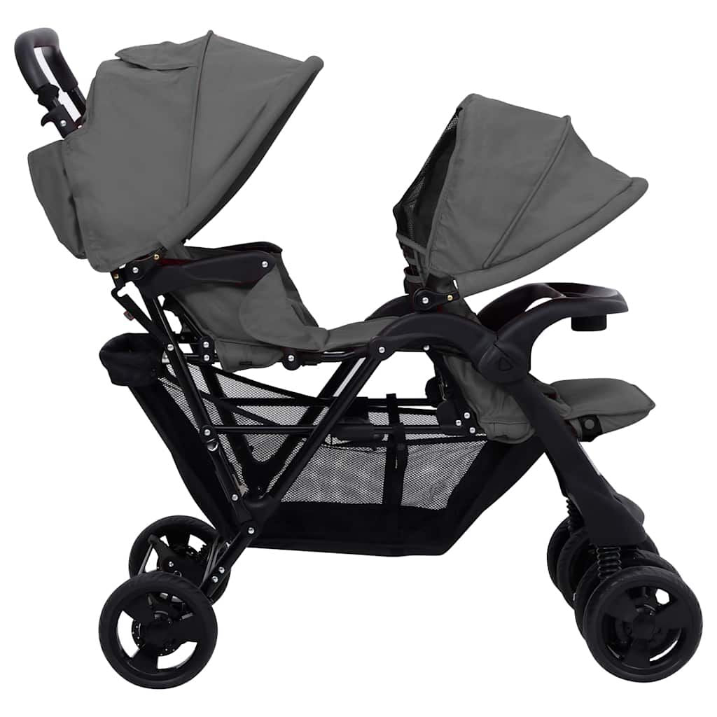 Vidaxl Carrito Para Gemelos Tandem De Acero Gris Oscuro_4