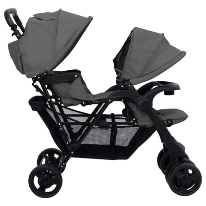 Vidaxl Carrito Para Gemelos Tandem De Acero Gris Oscuro_4