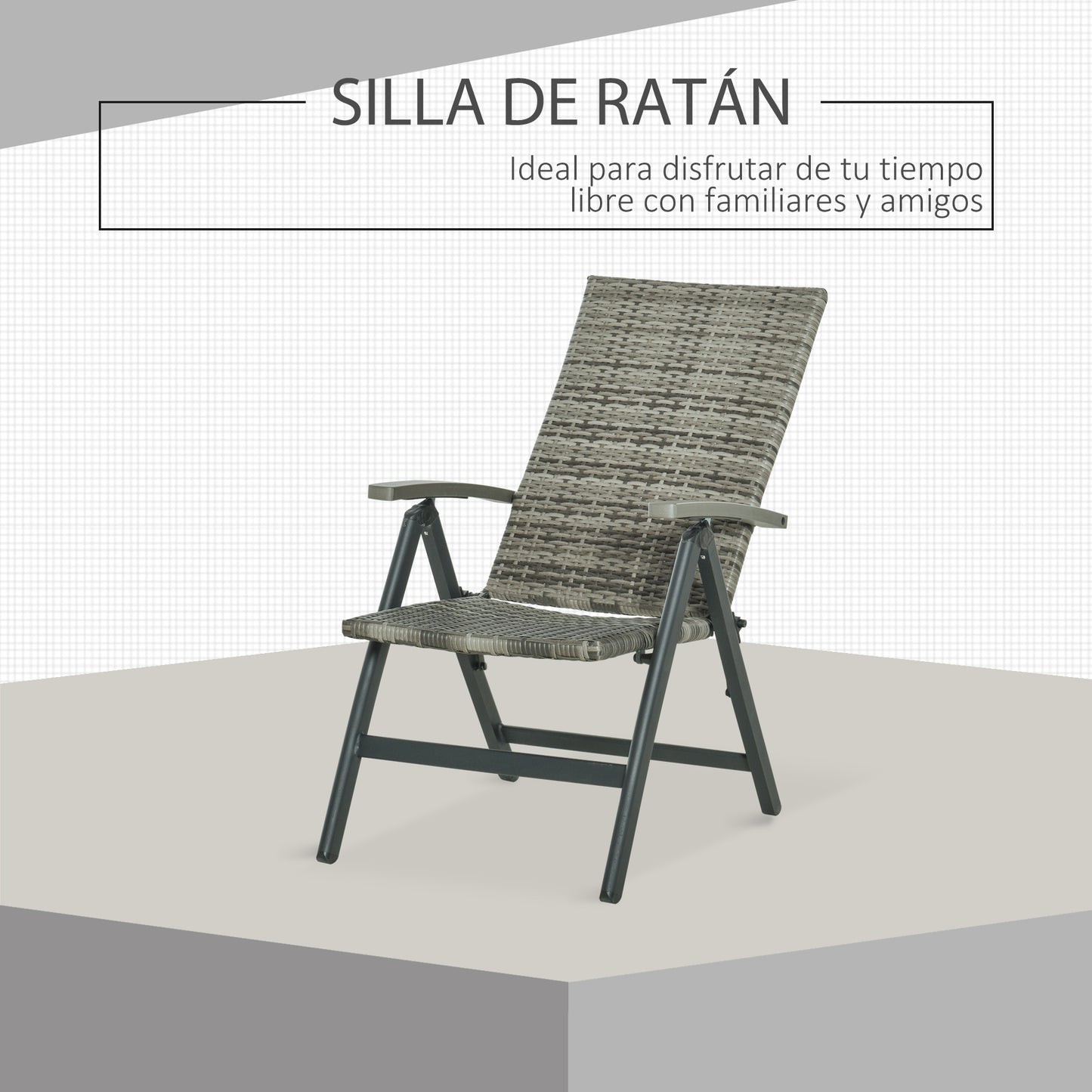 Outsunny Silla Plegable De Ratán Con 5 Posiciones Reclinable Aluminio 59x68x107_5