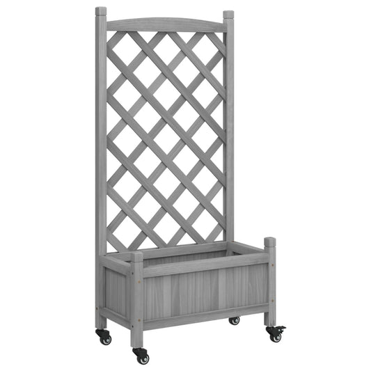Jardinera Con Enrejado Y Ruedas Madera Maciza De Abeto Gris_0