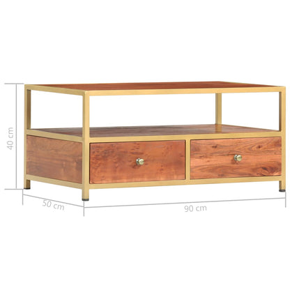 Mesa De Centro De Madera Maciza De Acacia 90x50x40 Cm_4