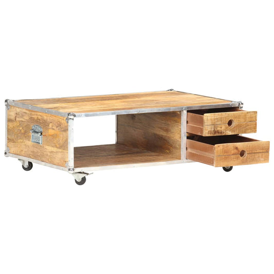 Mesa De Centro De Madera Maciza De Mango Rugosa 89x59x33 Cm_0