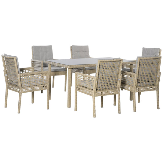 Outsunny Muebles De Comedor Jardín 7 Piezas Mesa De Vidrio Y 6 Sillas De Ratán_0
