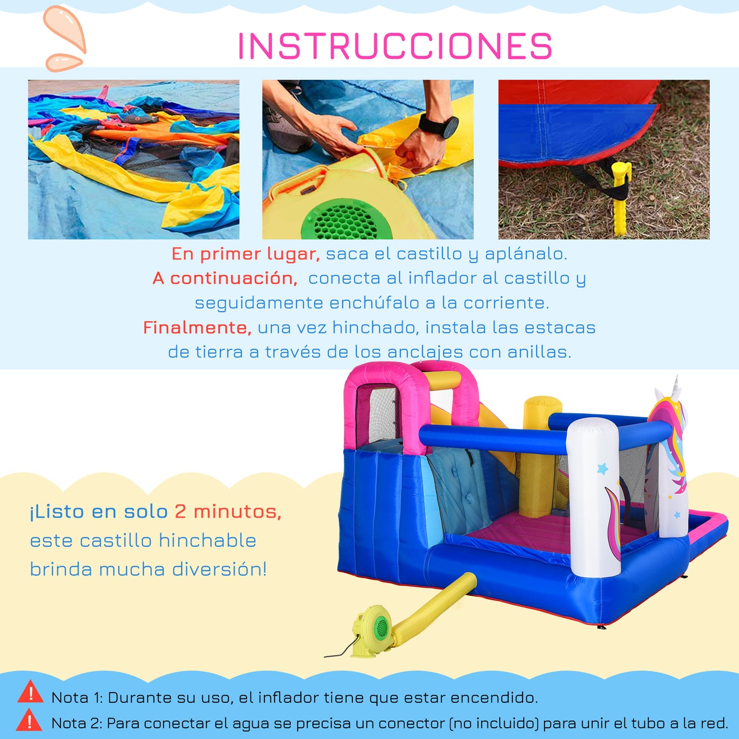 Outsunny Castillo Hinchable Infantil Con Tobogán Inflador 360x305x210 Cm Multi_4