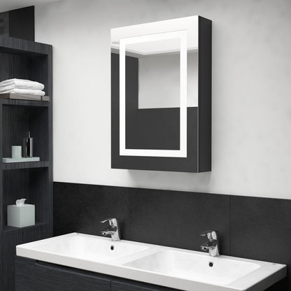 Armario De Baño Con Espejo Led Negro Brillante 50x13x70 Cm_0