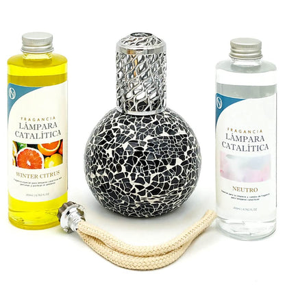 Pack Lámpara Catalítica Mosaico Negro + Fragancia Winter Citrus 200ml + Limpiador Neutro 200ml + Mecha De Repuesto_5