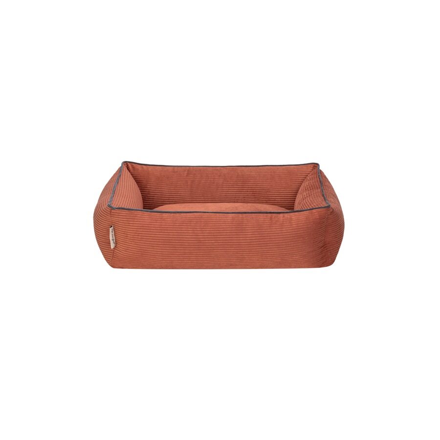 Cama Rectangular De Pana Para Perro Modelo Wuapu Alins 75x60cm Color Canela Con Detalle Gris_2