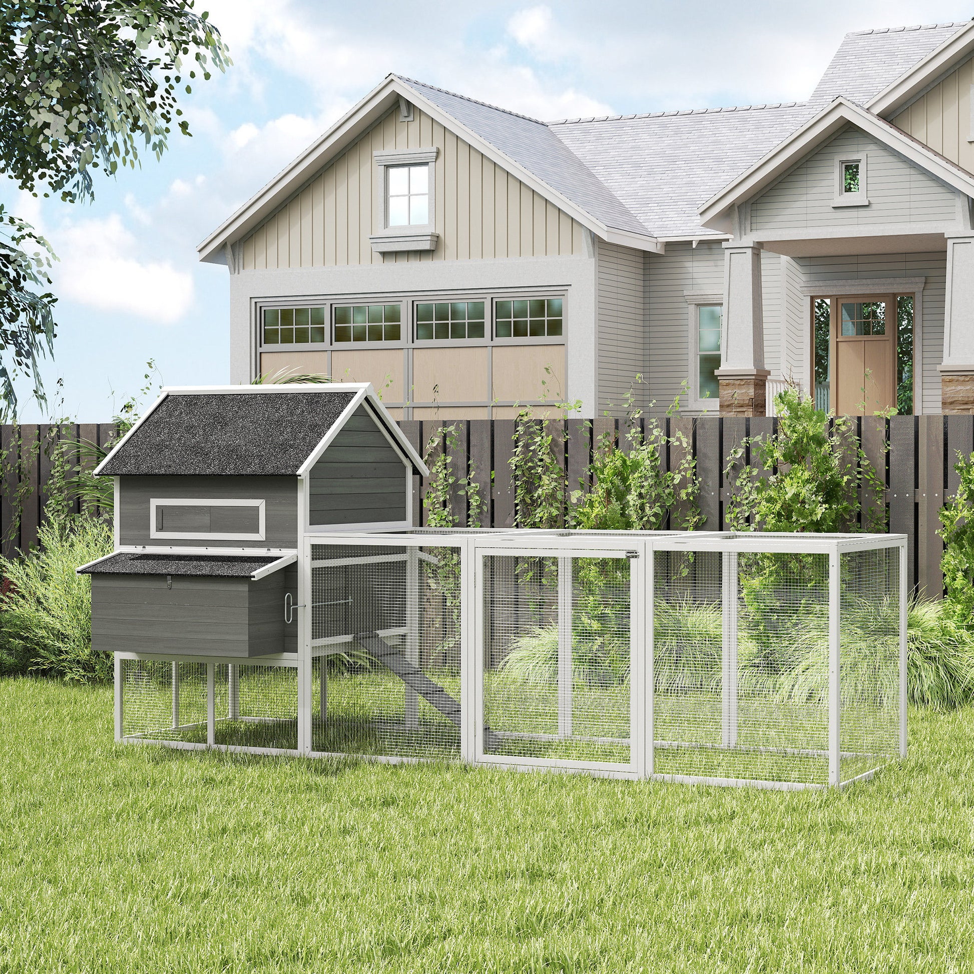 Pawhut Gallinero Grande Exterior Con 2 Nidos Corral 347x160x150cm Gris Oscuro_1