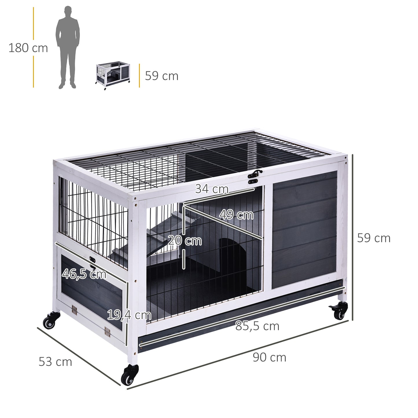 Pawhut Jaula Para Conejos De Madera 90x53x59cm Techo Abrible Rampa Bandeja_2