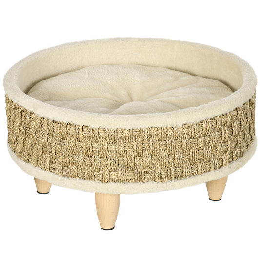 Pawhut Cama Elevada Para Perros Miniaturas Con Cojín Lavable Ø48x24,5 Cm Beige_0