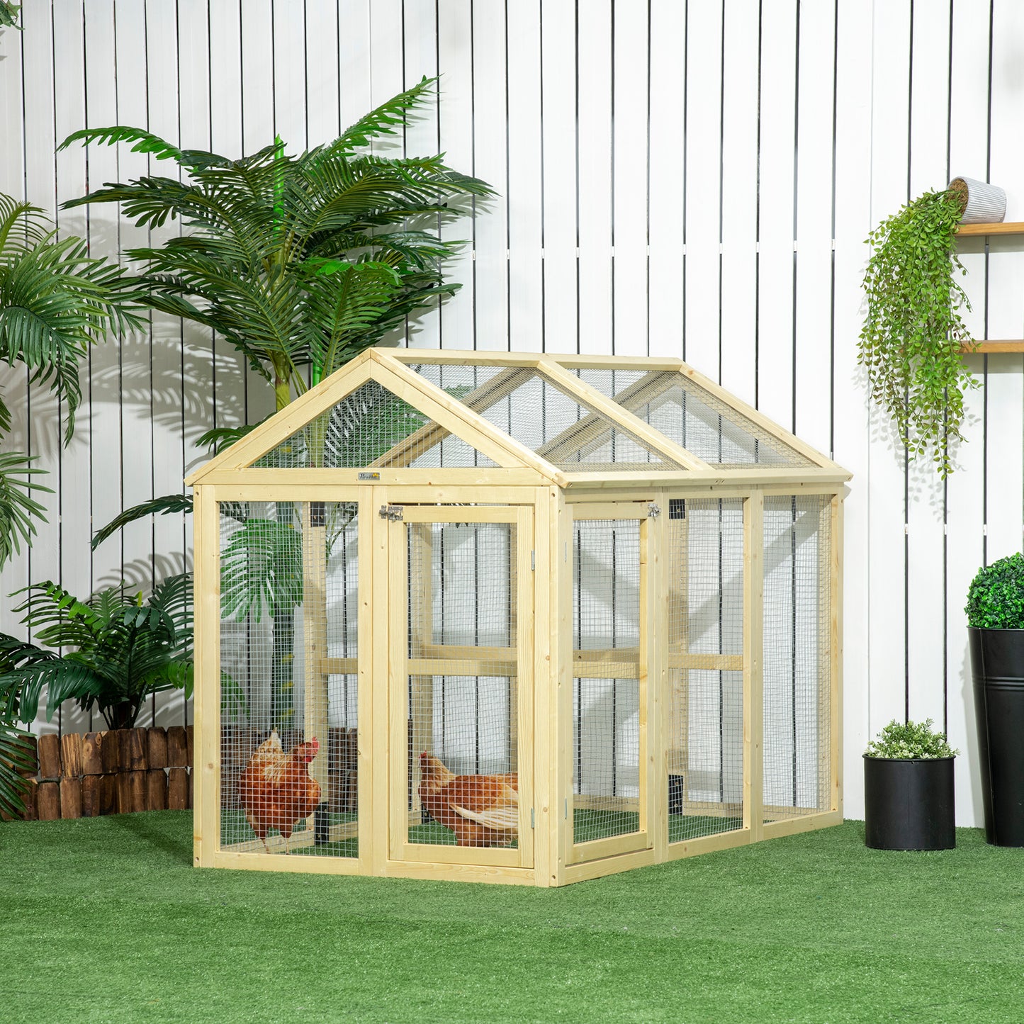 Pawhut Gallinero Para Exterior 140x88,5x106 Cm Para 1-3 Gallinas Madera Natural_1