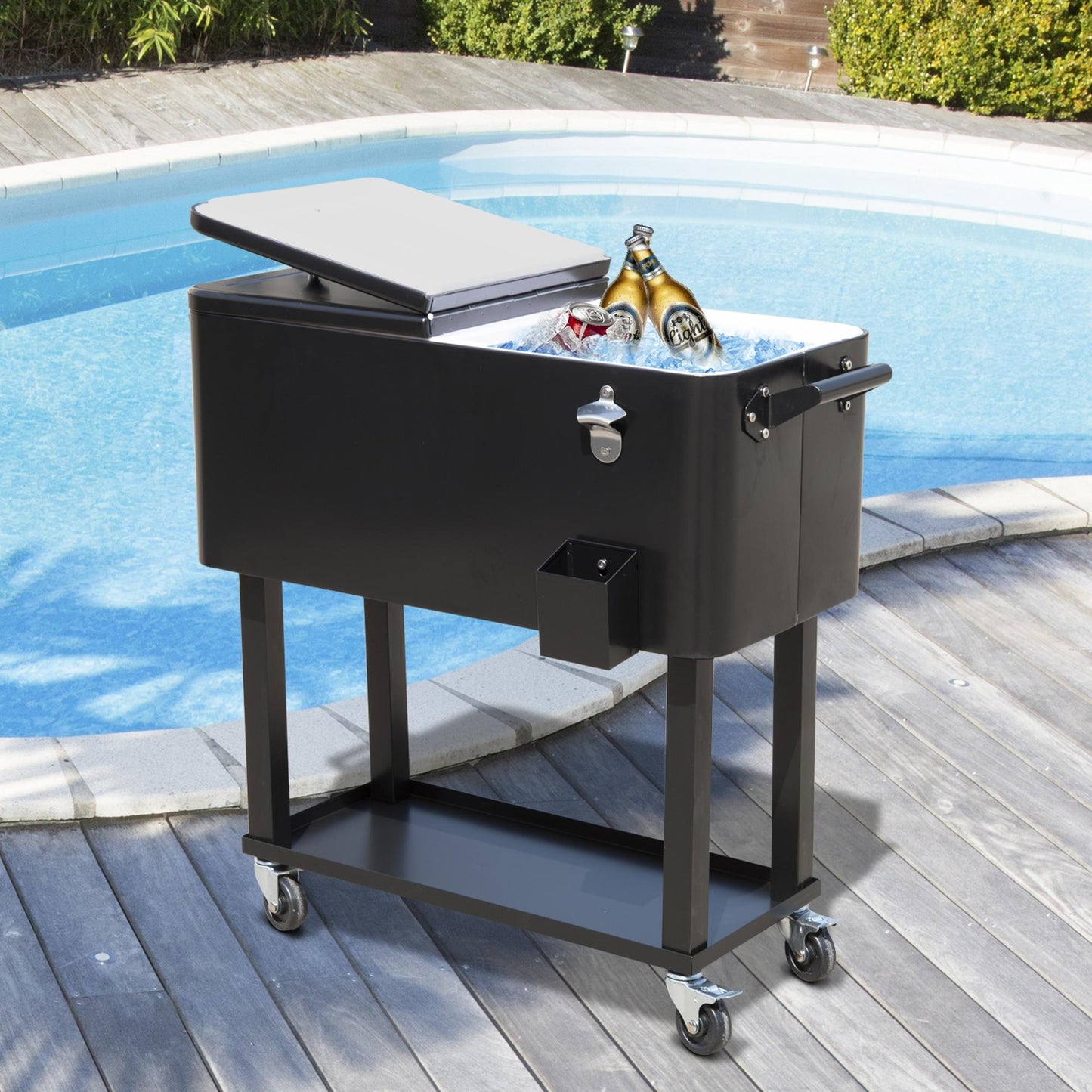 Outsunny Nevera Para Exterior 75,7 L Con Ruedas Abrebotellas Y Estante Negro_1