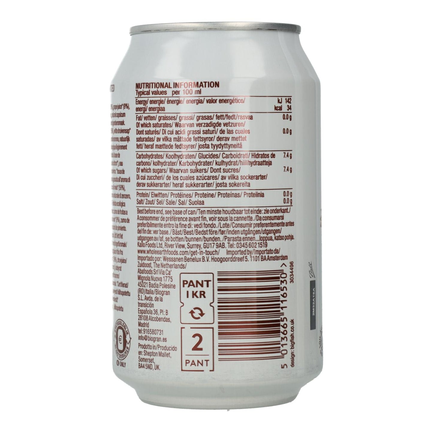 Pack 24x Refresco Bio Jengibre Whole Earth 330ml