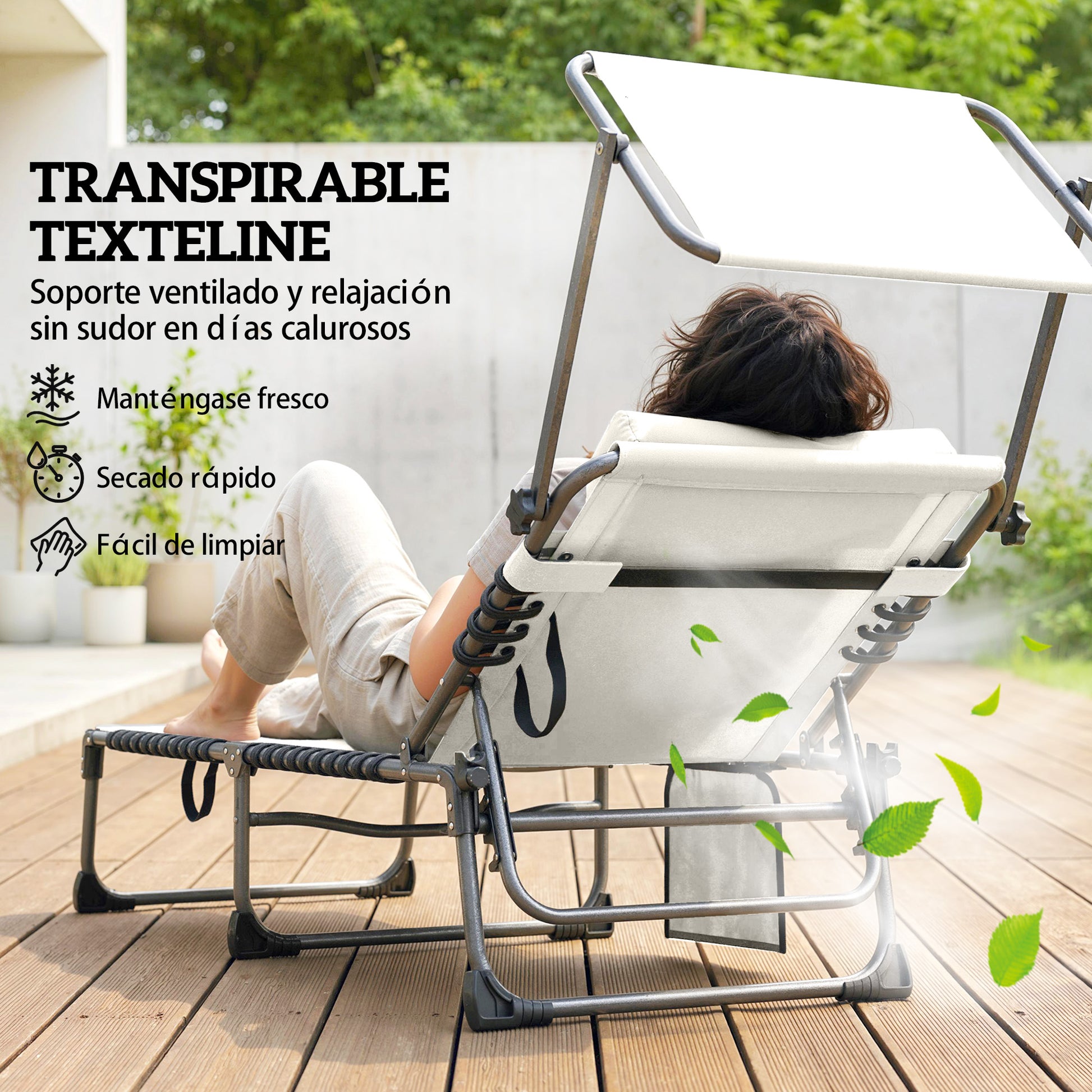 Outsunny Set De 2 Tumbonas Plegables Reclinables Con Parasol Y Bolsillo Lateral_5