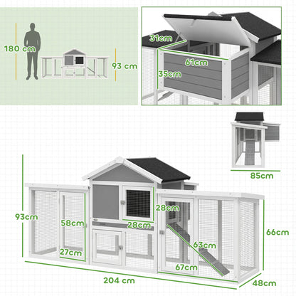 Pawhut Gallinero Para Exterior Grande De Madera 204x85x93 Cm Con Corral Bandeja_2
