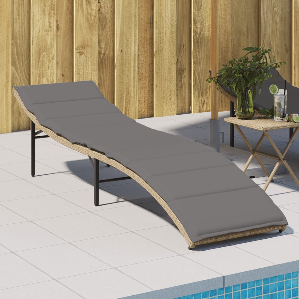 Tumbona Con Cojín Ratán Sintético Beige 55x199x50 Cm / Vetonek_3