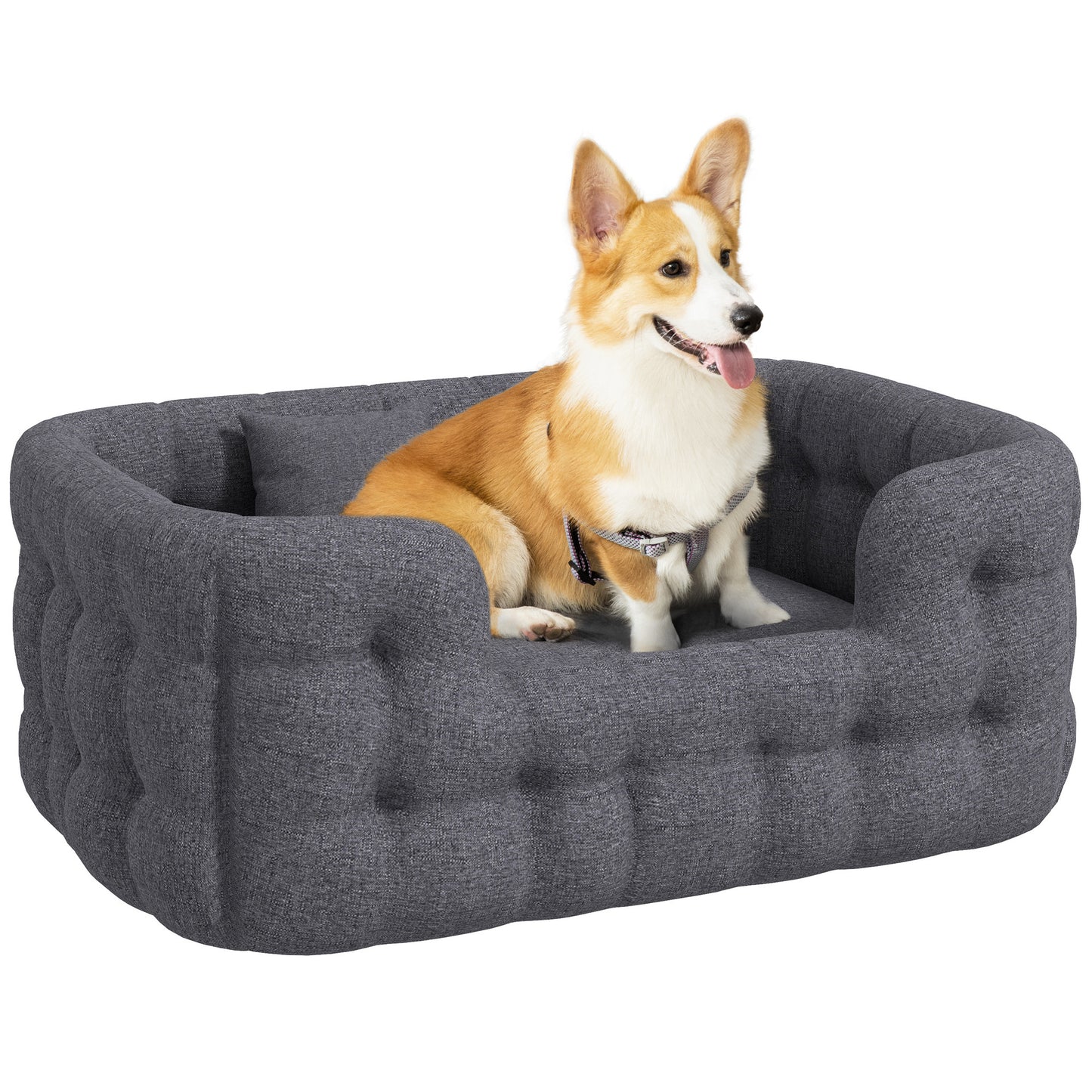 Pawhut Cama Para Perros Medianos Con 2 Almohadas Antideslizante 90x60x35cm Gris_0