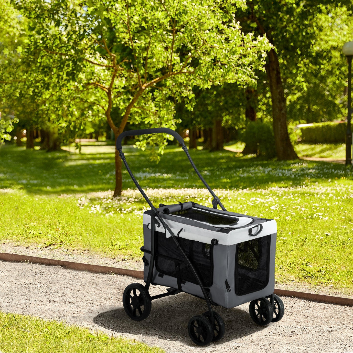 Pawhut Cochecito Para Perros Pequeños Plegable Con Vagón Desmontable Gris_1