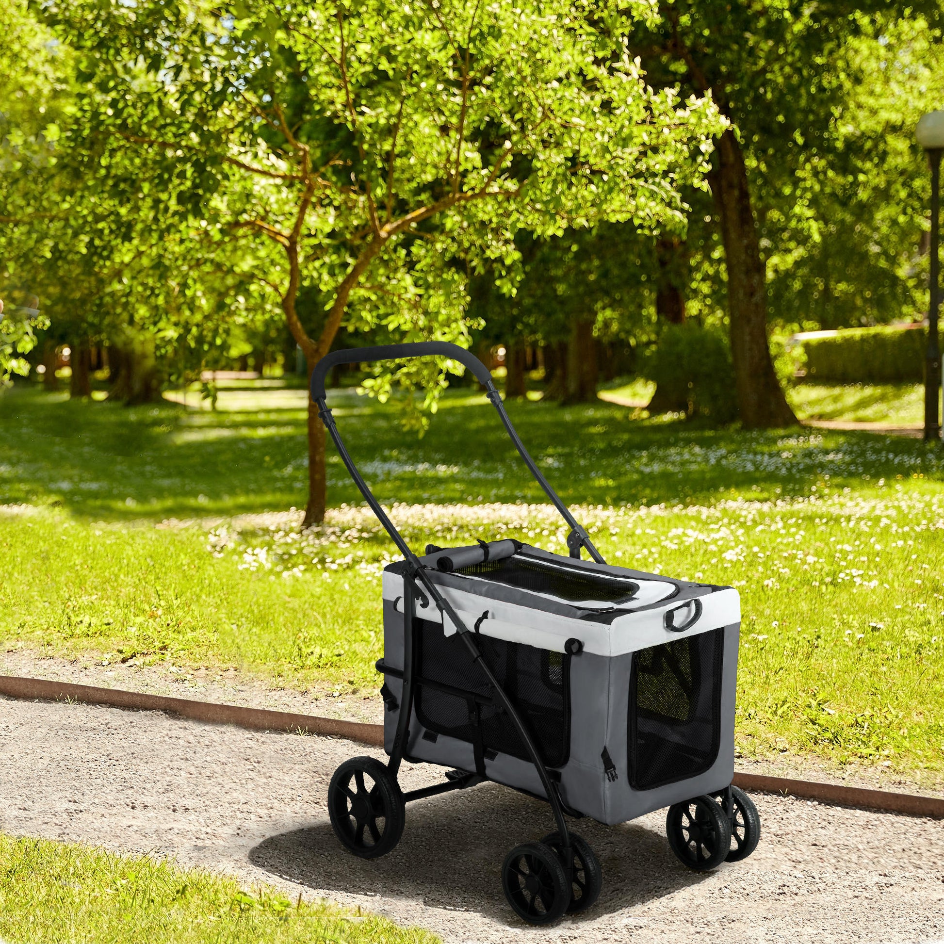 Pawhut Cochecito Para Perros Pequeños Plegable Con Vagón Desmontable Gris_1