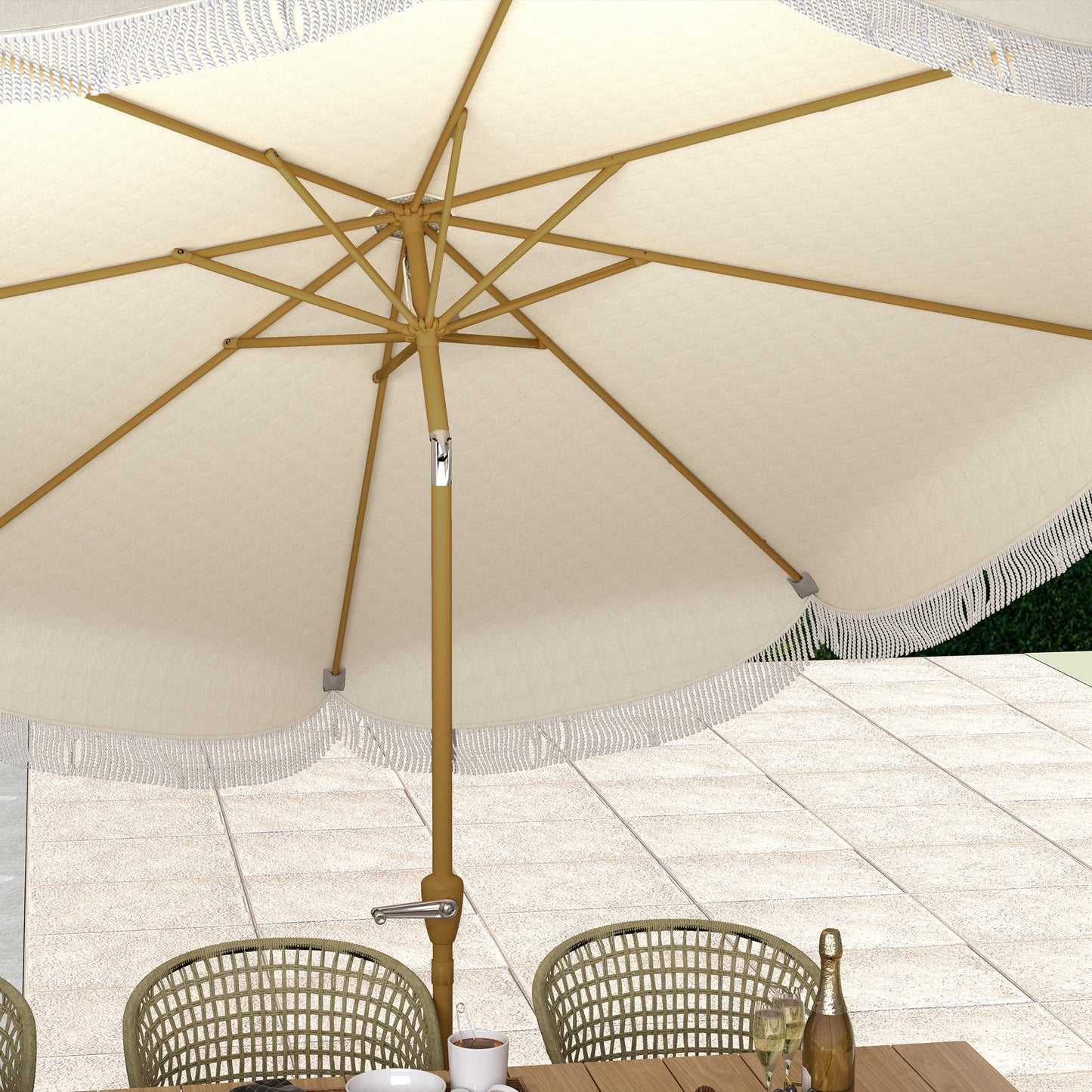 Outsunny Sombrilla Terraza Exterior Ø269 Cm Con Ángulo Ajustable Beige_3