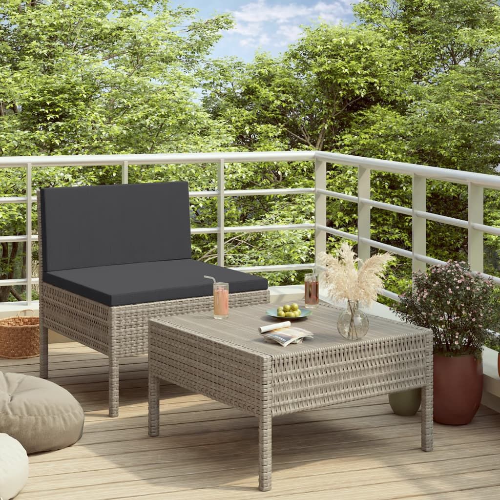 Vidaxl Set De Muebles De Jardín 2 Pzas Y Cojines Ratán Sintético Gris_1