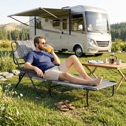 Outsunny Tumbona Plegable Con Orificio De Lectura 145x72x89 Cm Gris_3