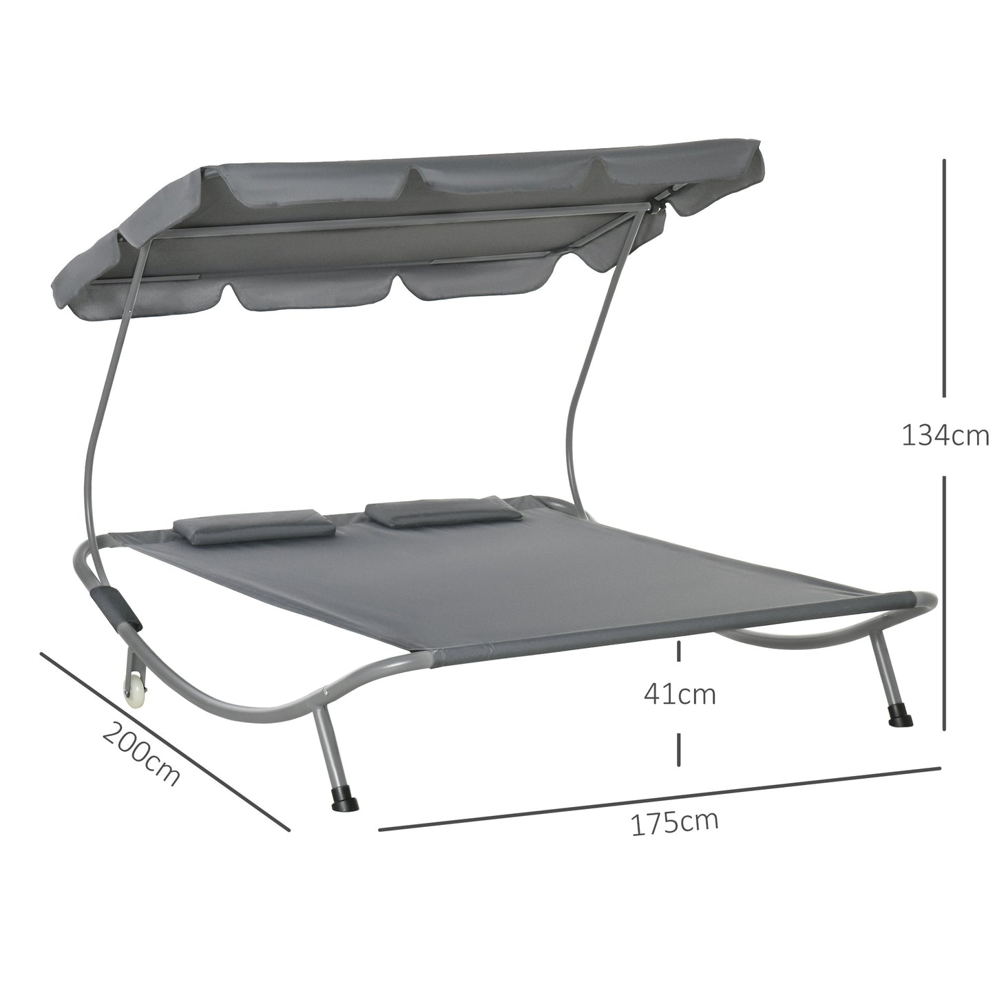 Outsunny Tumbona Doble De Jardín Con Toldo 2 Cojines 200x175x134 Cm Gris_2