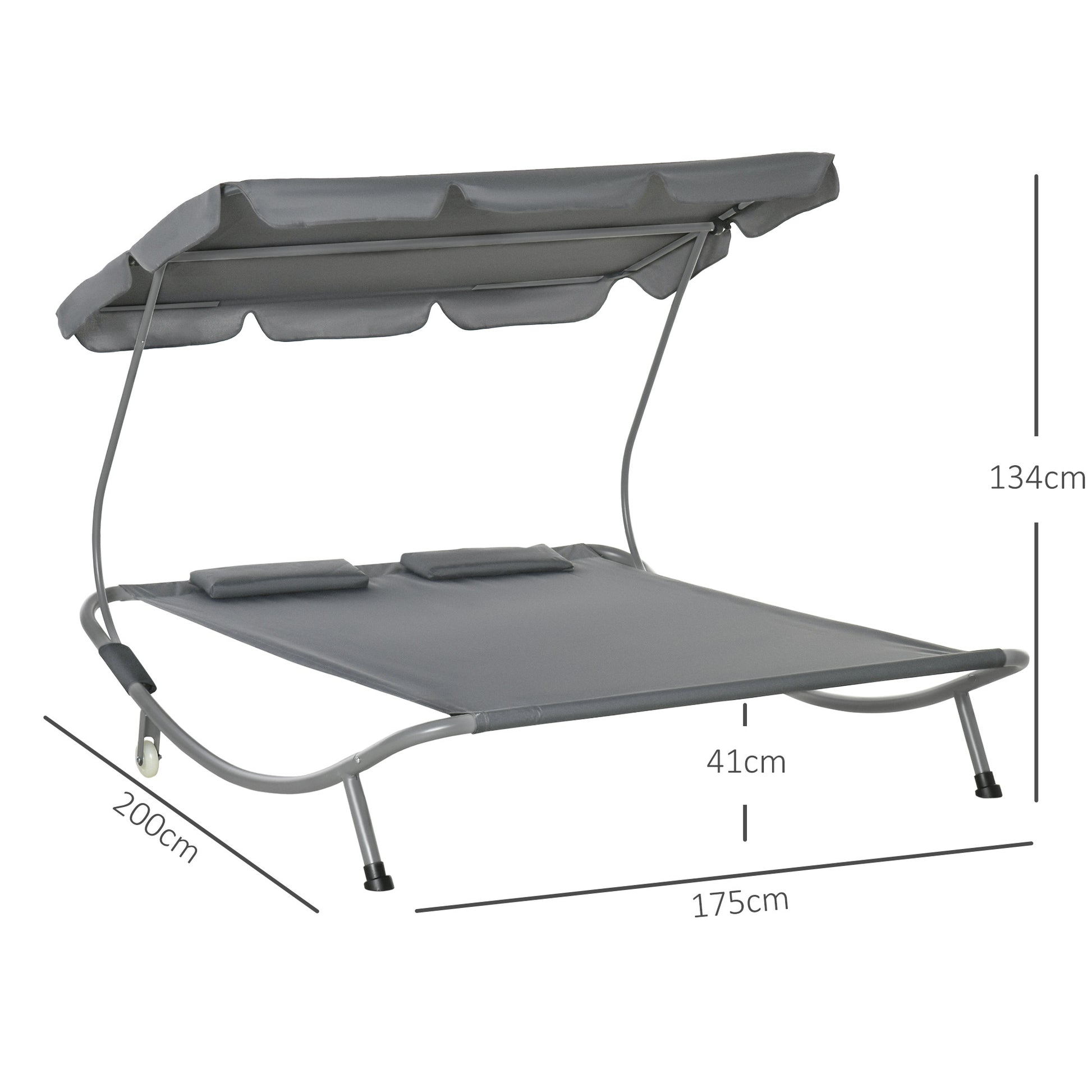Outsunny Tumbona Doble De Jardín Con Toldo 2 Cojines 200x175x134 Cm Gris_2