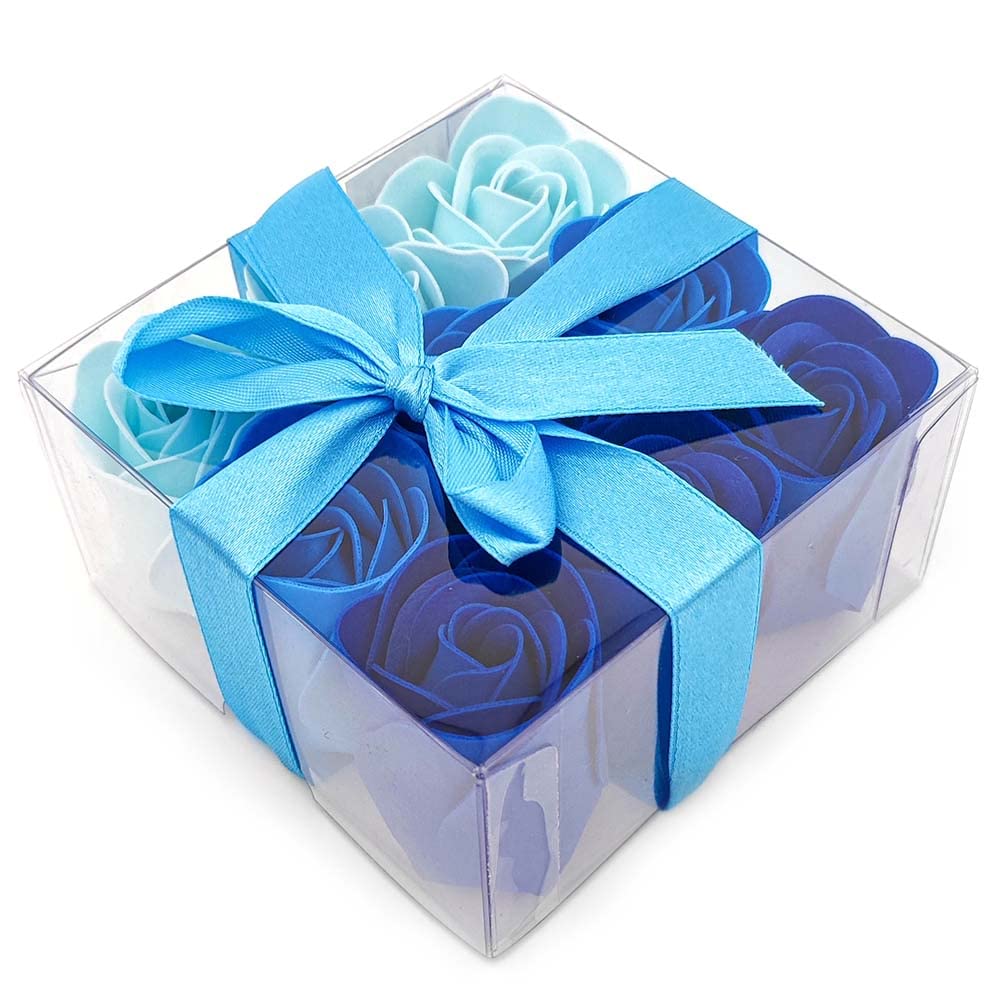 Pack 5 Cajas 9 Rosas De Jabón (azul) - Flores Con Pétalos De Jabón Perfumados - Regalo Original Para Días Especiales_0