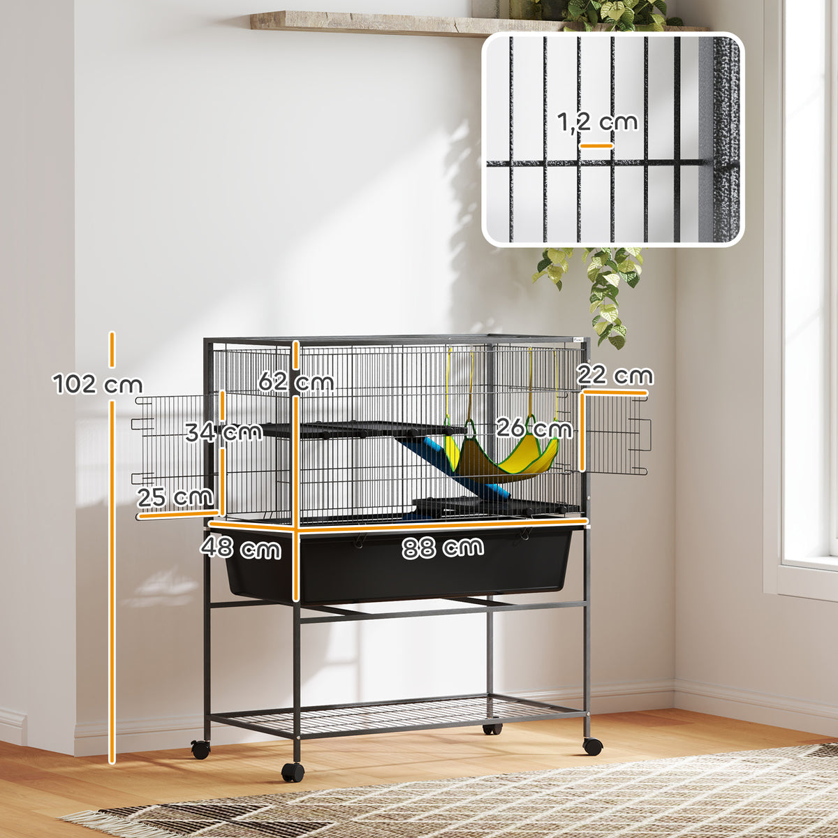 Pawhut Jaula Para Animales Pequeños De 3 Niveles 88x48x102 Cm Gris Oscuro_2