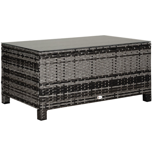 Outsunny Mesa De Jardín De Ratán Sintético Con Vidrio Templado 85x50x39cm Gris_0