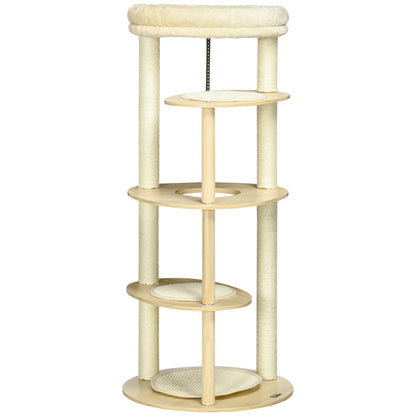 Pawhut Árbol Rascador Para Gatos De Madera 123,5 Cm Con Múltiples Plataformas_0