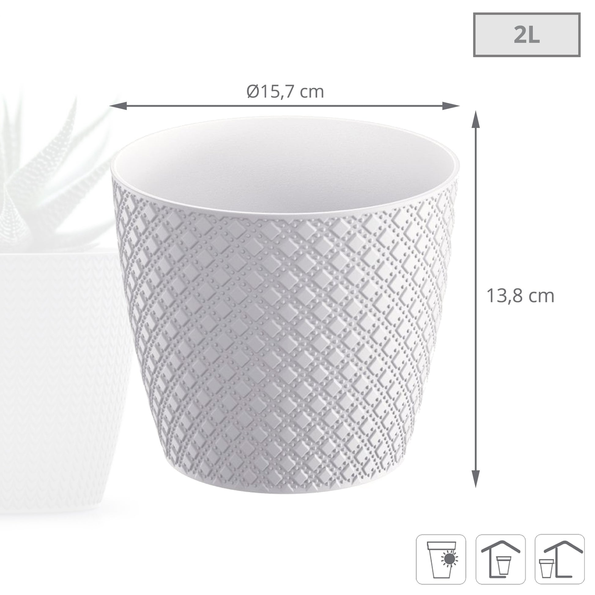Maceta Orient 2l., Dimensiones (mm) 157x157x138, Color Blanco_2