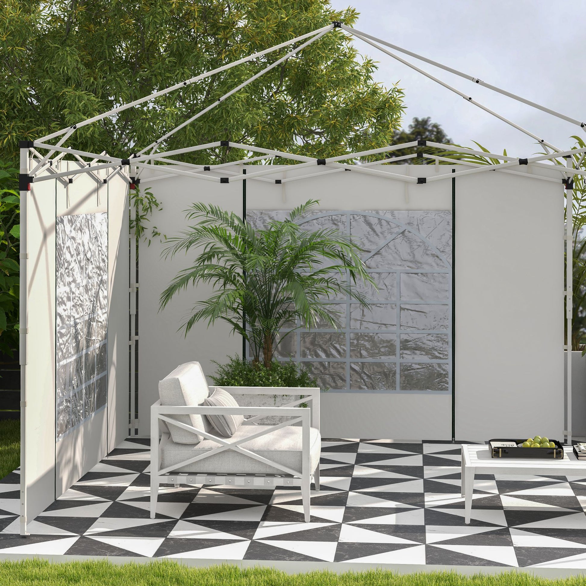 Outsunny Paredes Laterales Para Carpa De 2 Paneles 295x195 Cm Con Ventana Blanco_3