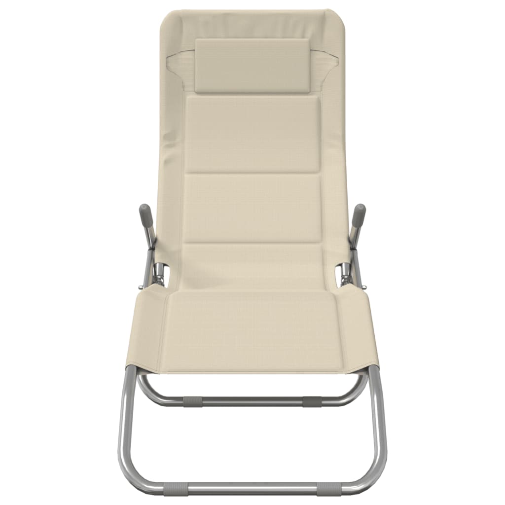 Tumbona Plegable 2 Uds Textilene Acero Con Recubrimiento Crema_3