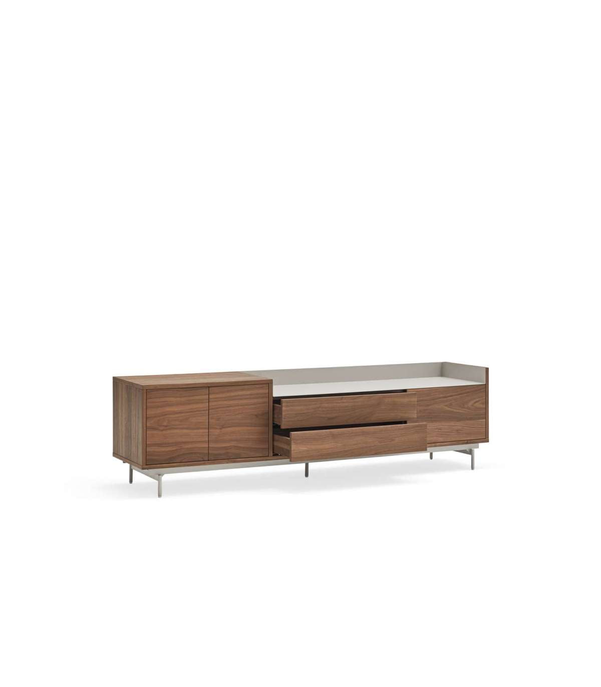 Mueble Para Televisión Modelo Valley 3 Puertas 2 Cajones Acabado Nogal/gris Claro, 40cm(a_3