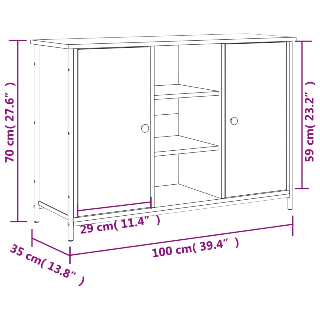 Aparador Madera De Ingeniería Roble Ahumado 100x35x70 Cm / Vetonek_4