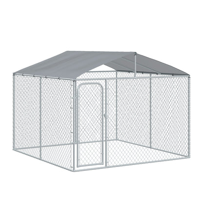 Pawhut Perrera De Exterior Con Toldo Anti-uv Impermeable 300x300x234 Cm Plata_0