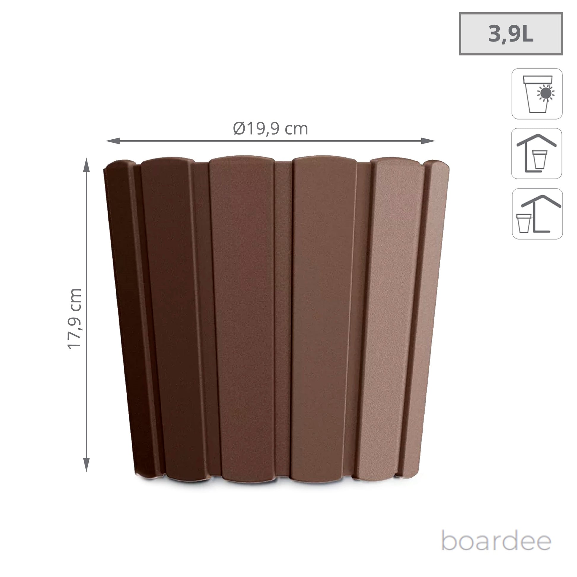 Maceta Boardee Basic 3,9l., Dimensiones (mm) 199x199x179, Color Marrón