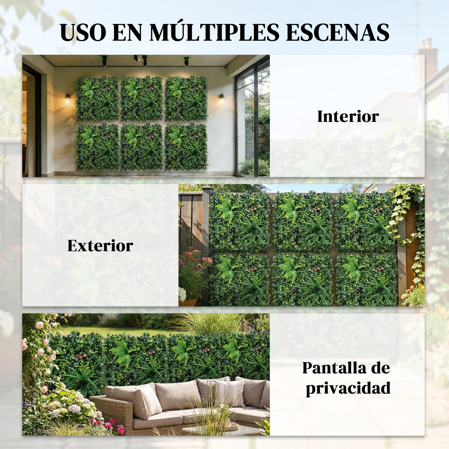 Outsunny Set De 6 Setos Artificiales Ocultación Jardín 50x50 Cm Anti-uv Verde_3
