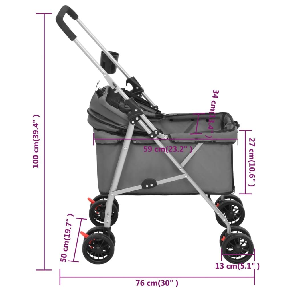 Vidaxl Cochecito Para Perros Plegable Tela Oxford Gris 76x50x100 Cm_2
