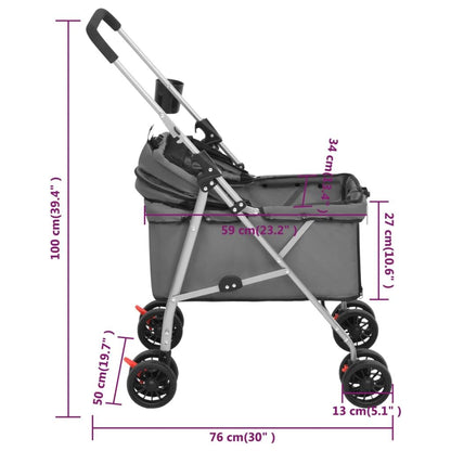 Vidaxl Cochecito Para Perros Plegable Tela Oxford Gris 76x50x100 Cm_2